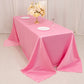 90"x132" pink satin tablecloth for 6 foot table with floor-length drop.