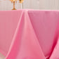 Pink satin tablecloth for a 6-foot table with floor-length drop.