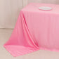 90"x132" pink satin tablecloth for 6-foot table, floor-length drop.