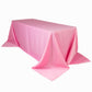 Pink satin tablecloth for 6-foot table with floor-length drop.