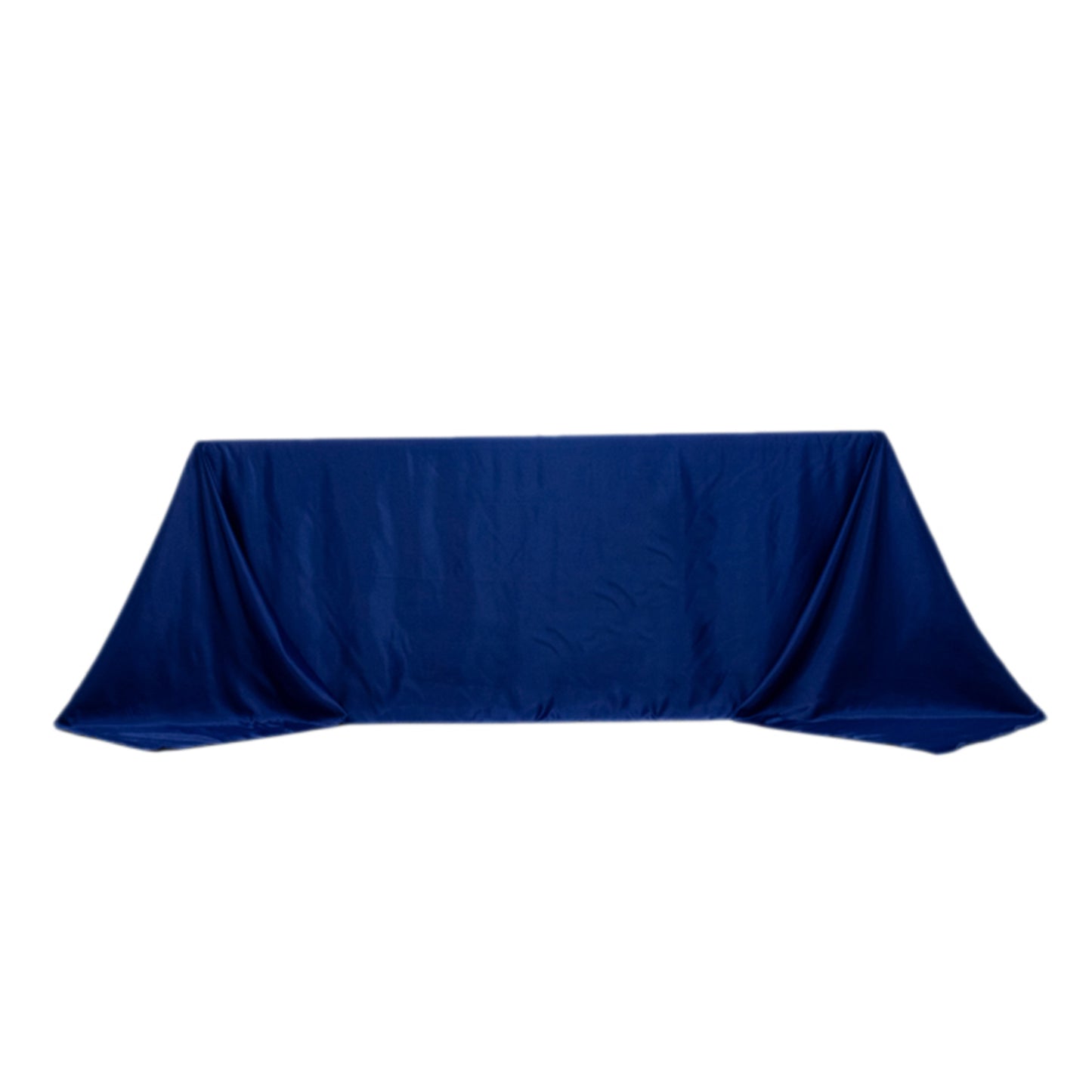 90"x132" Royal Blue Seamless Lamour Satin Rectangle Tablecloth for 6 Foot Table With Floor-Length Drop