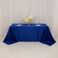 90"x132" Royal Blue Seamless Lamour Satin Rectangle Tablecloth for 6 Foot Table With Floor-Length Drop