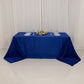 90"x132" Royal Blue Seamless Lamour Satin Rectangle Tablecloth for 6 Foot Table With Floor-Length Drop
