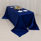 90"x132" Royal Blue Seamless Lamour Satin Rectangle Tablecloth for 6 Foot Table With Floor-Length Drop
