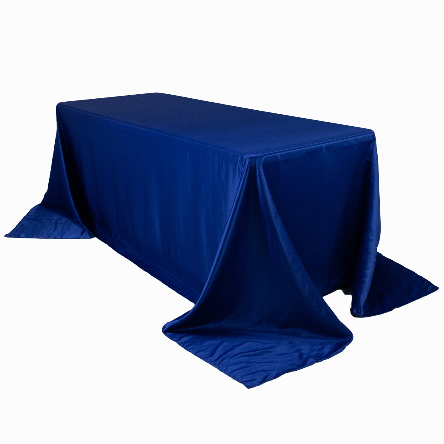 90"x132" Royal Blue Seamless Lamour Satin Rectangle Tablecloth for 6 Foot Table With Floor-Length Drop