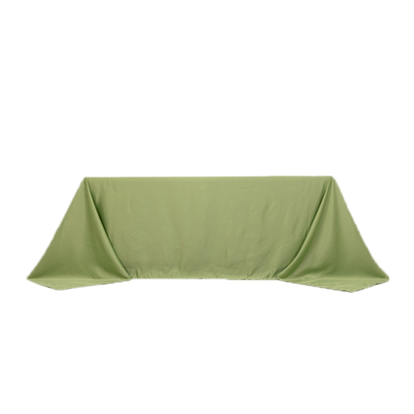 90"x132" Sage Green Seamless Lamour Satin Rectangle Tablecloth for 6 Foot Table With Floor-Length Drop