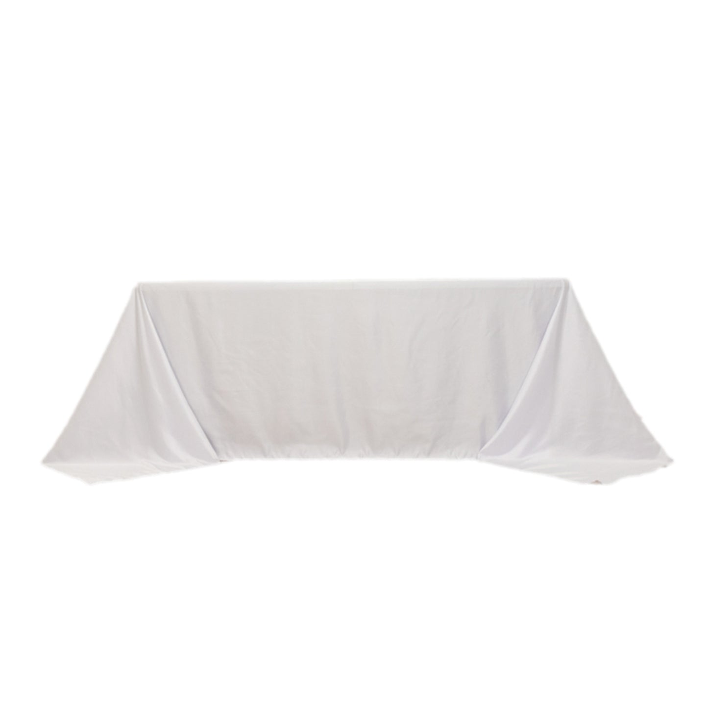 90"x132" White Seamless Lamour Satin Rectangle Tablecloth for 6 Foot Table With Floor-Length Drop