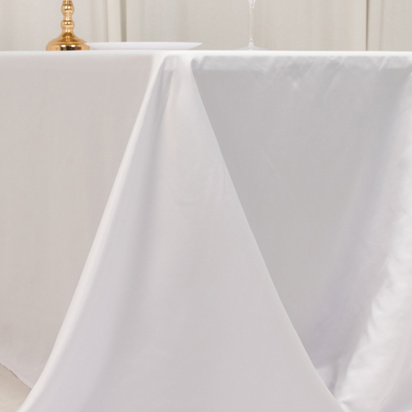 90"x132" White Seamless Lamour Satin Rectangle Tablecloth for 6 Foot Table With Floor-Length Drop