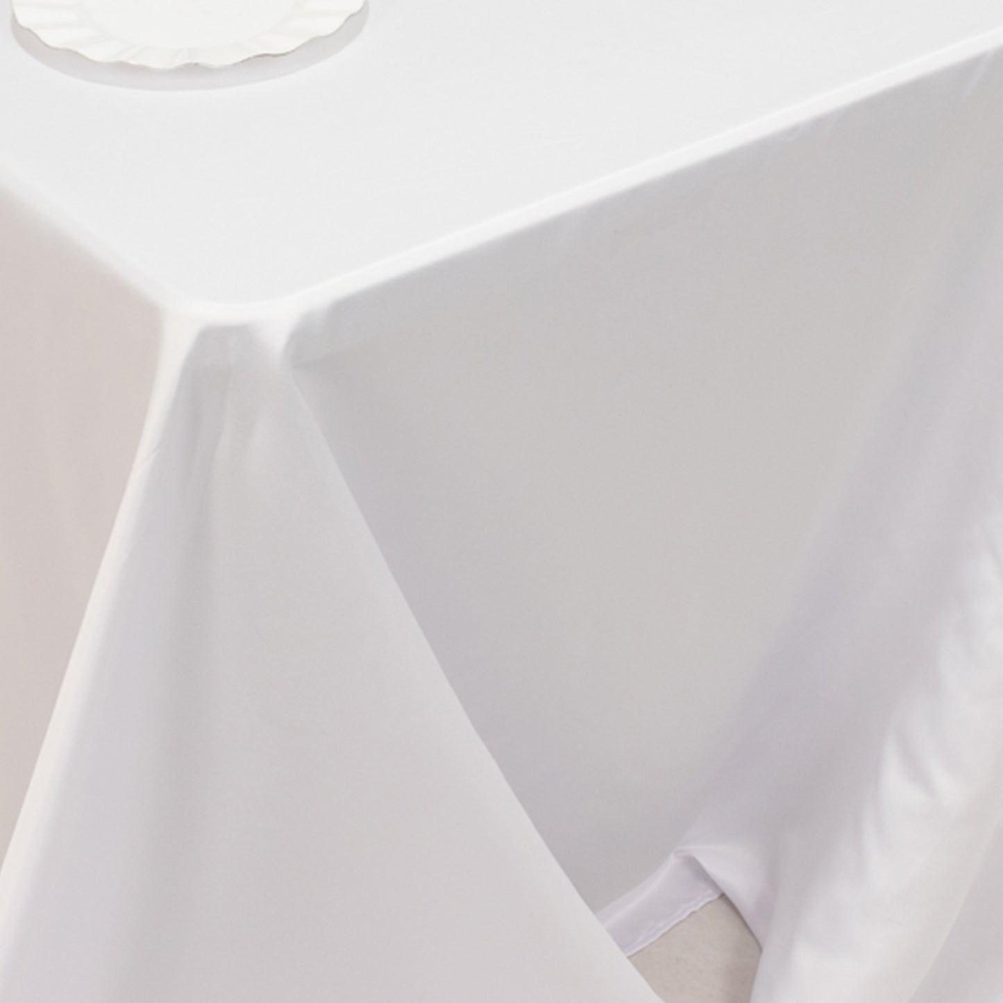 90"x132" White Seamless Lamour Satin Rectangle Tablecloth for 6 Foot Table With Floor-Length Drop