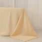 Beige seamless satin tablecloth for 8-foot table with floor-length drop.