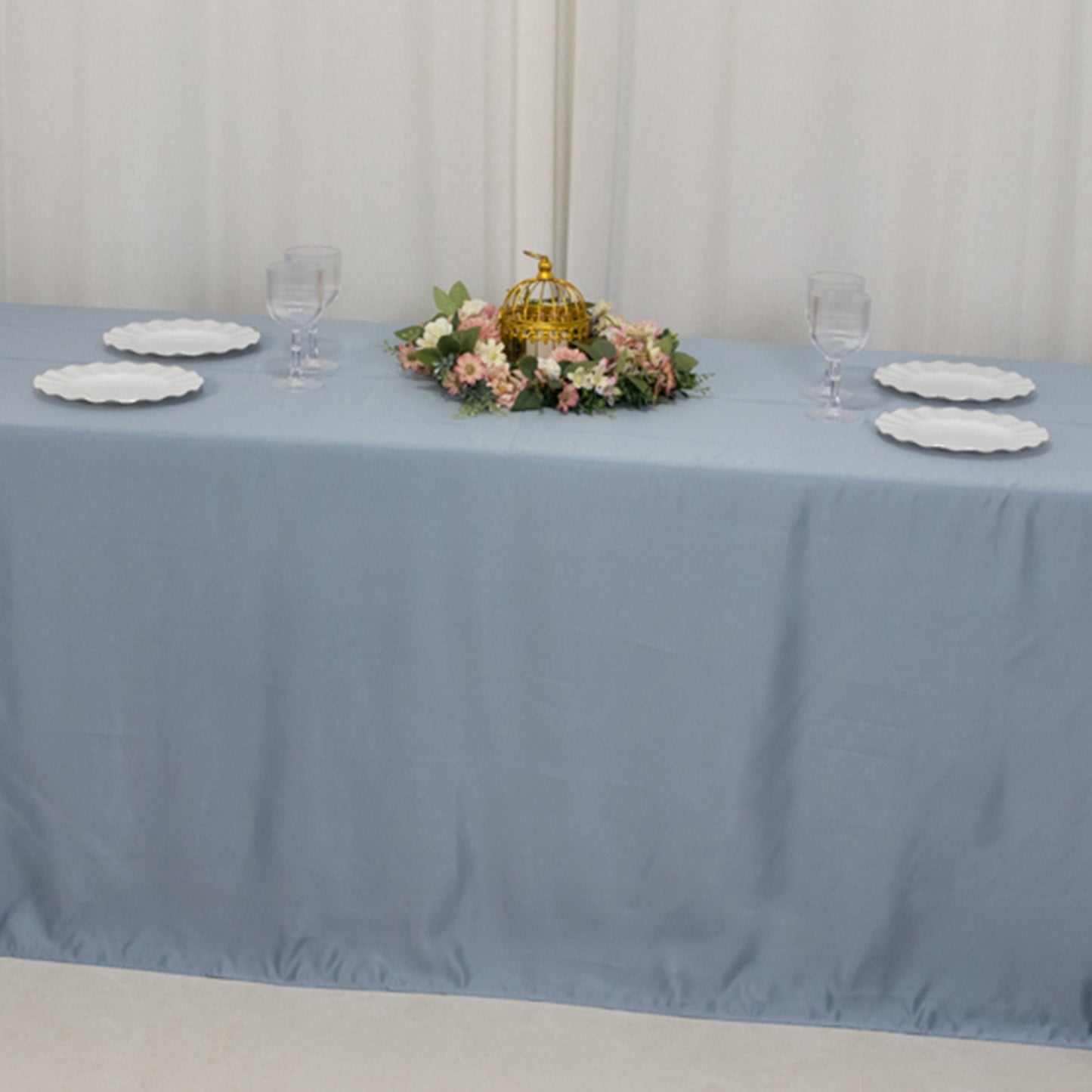 90"x156" Dusty Blue Seamless Lamour Satin Tablecloth for 8 Foot Table
