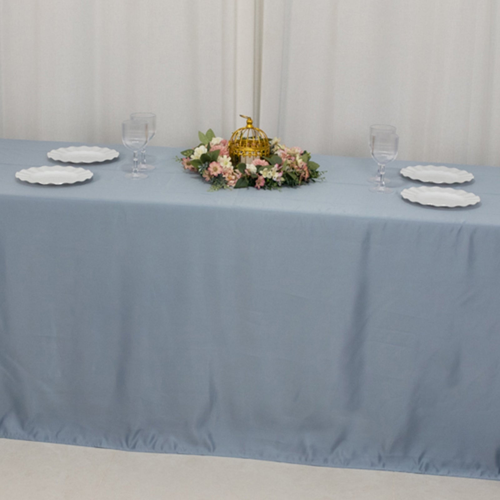 90"x156" Dusty Blue Seamless Lamour Satin Tablecloth for 8 Foot Table