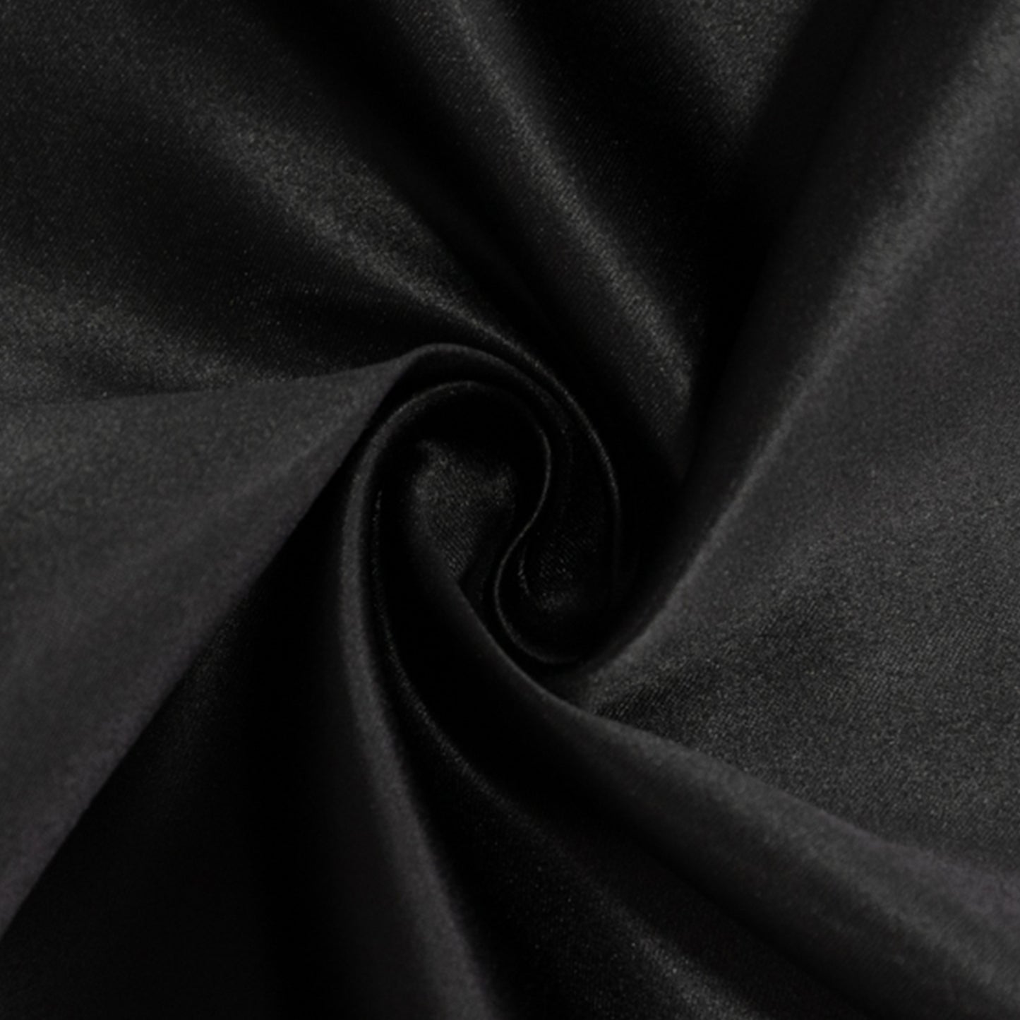 Black satin tablecloth for 8-foot table with floor-length drop.