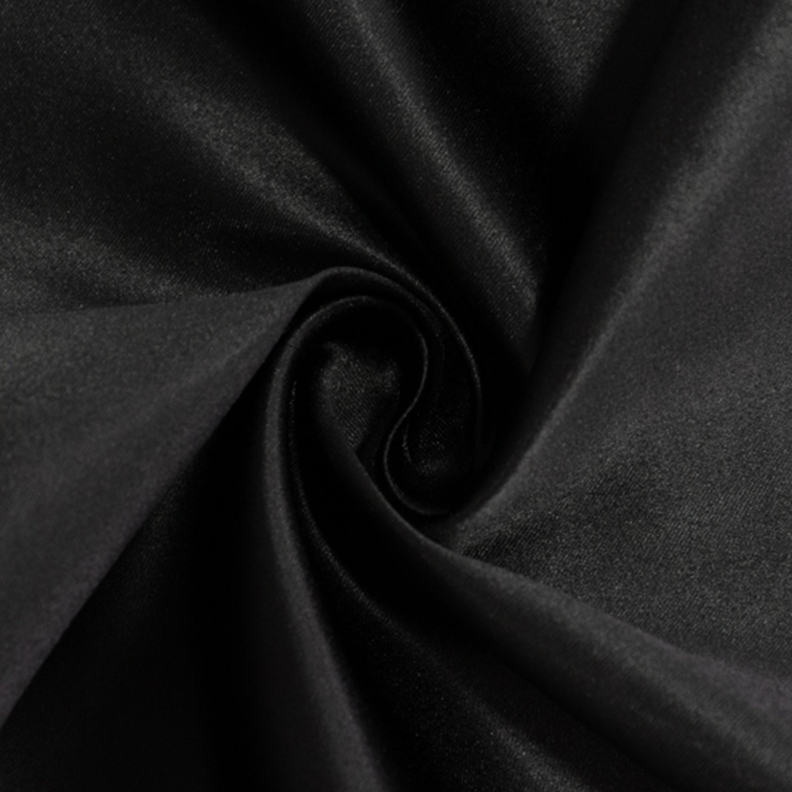 Black satin tablecloth for 8-foot table with floor-length drop.