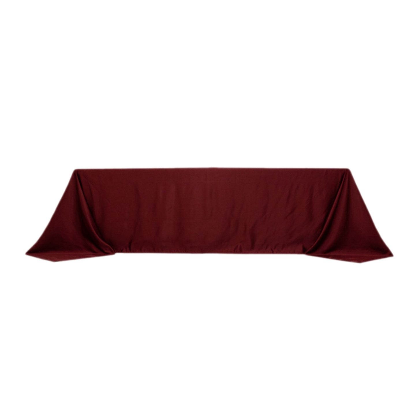90"x156" Burgundy Seamless Lamour Satin Rectangle Tablecloth for 8 Foot Table With Floor-Length Drop