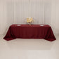 90"x156" Burgundy Seamless Lamour Satin Rectangle Tablecloth for 8 Foot Table With Floor-Length Drop