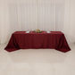 90"x156" Burgundy Seamless Lamour Satin Rectangle Tablecloth for 8 Foot Table With Floor-Length Drop