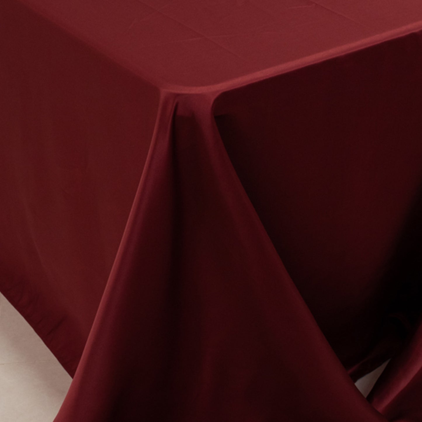 90"x156" Burgundy Seamless Lamour Satin Rectangle Tablecloth for 8 Foot Table With Floor-Length Drop