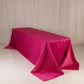 Fuchsia satin tablecloth for 8-foot table with floor-length drop.