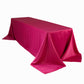 Fuchsia satin tablecloth for 8-foot table with floor-length drop.
