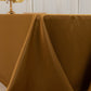 Gold seamless satin tablecloth for 8-foot table with floor-length drop.