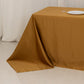 Gold seamless satin tablecloth for 8-foot table with floor-length drop.