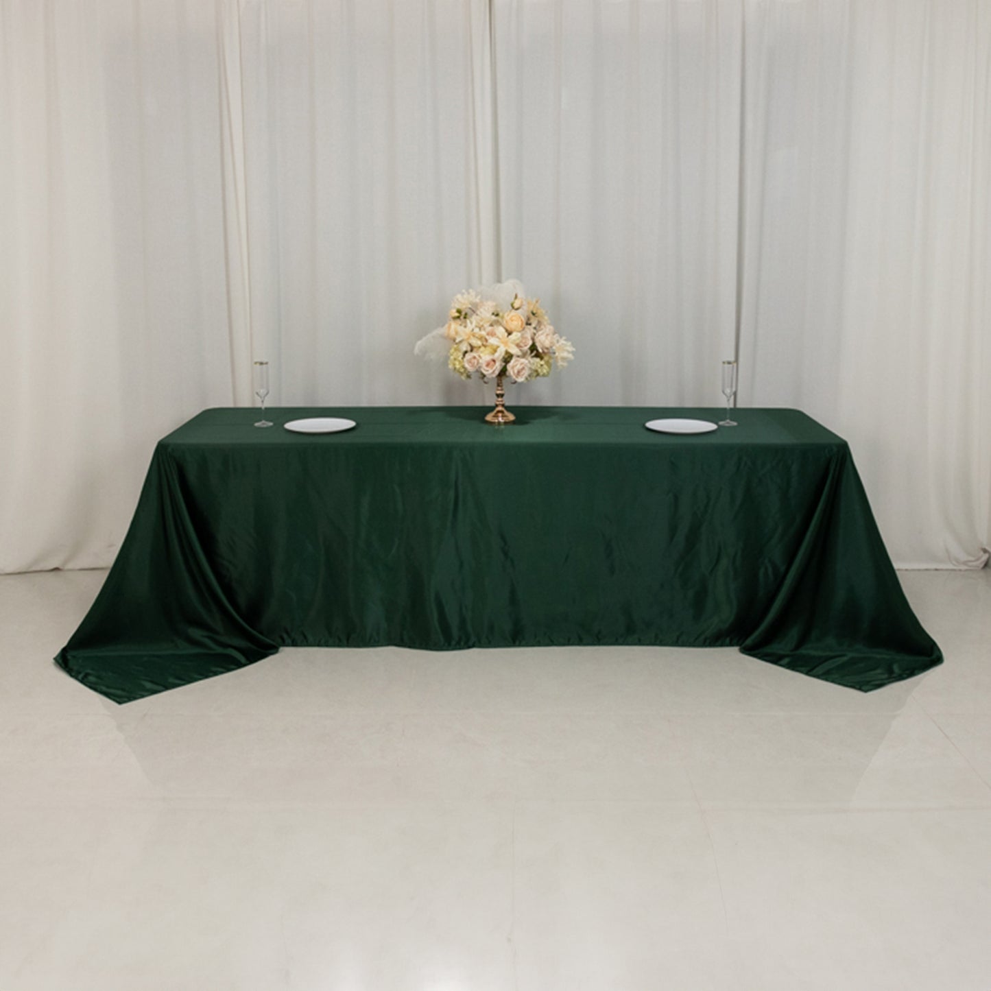 Hunter Emerald Green Satin Tablecloth for 8 Foot Table