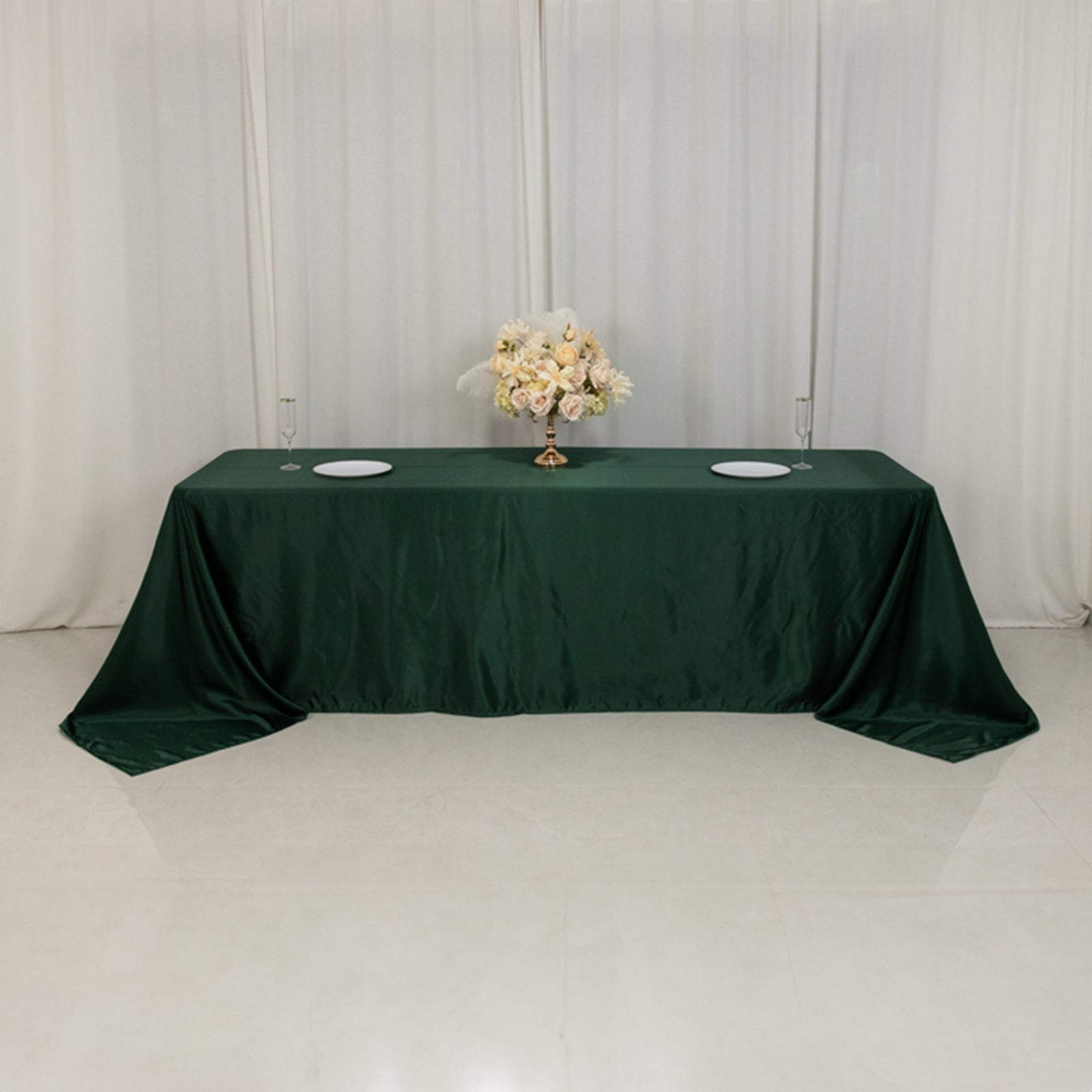 Hunter Emerald Green Satin Tablecloth for 8 Foot Table