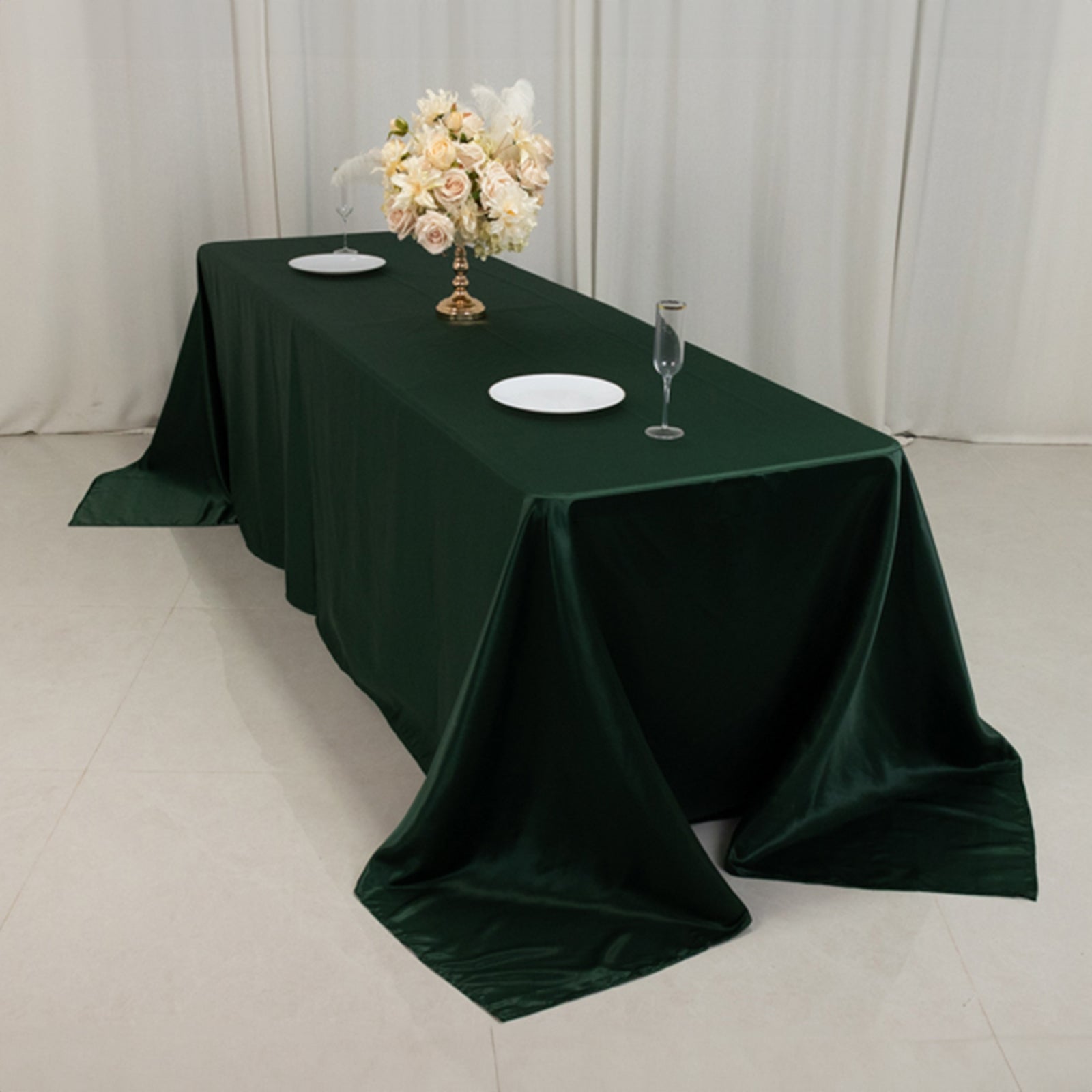 Hunter Emerald Green Satin Tablecloth for 8 Foot Table