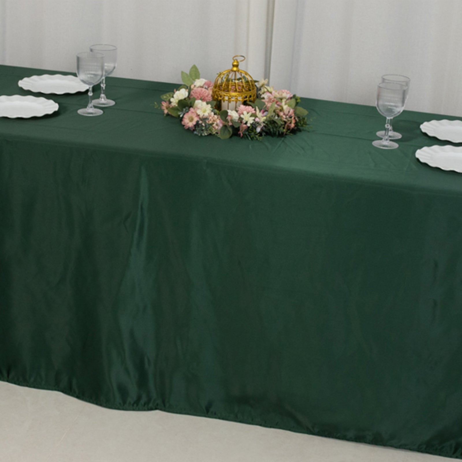 90"x156" Hunter Emerald Green Tablecloth for 8 Foot Table with Floor-Length Drop