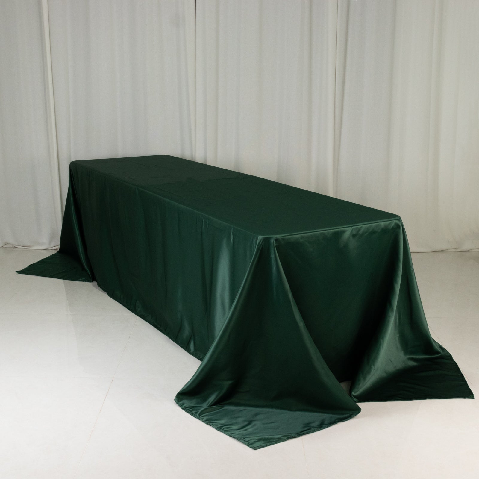 90"x156" Hunter Emerald Green Satin Tablecloth for 8 Foot Table