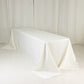 Ivory seamless satin tablecloth for 8-foot table with floor-length drop.