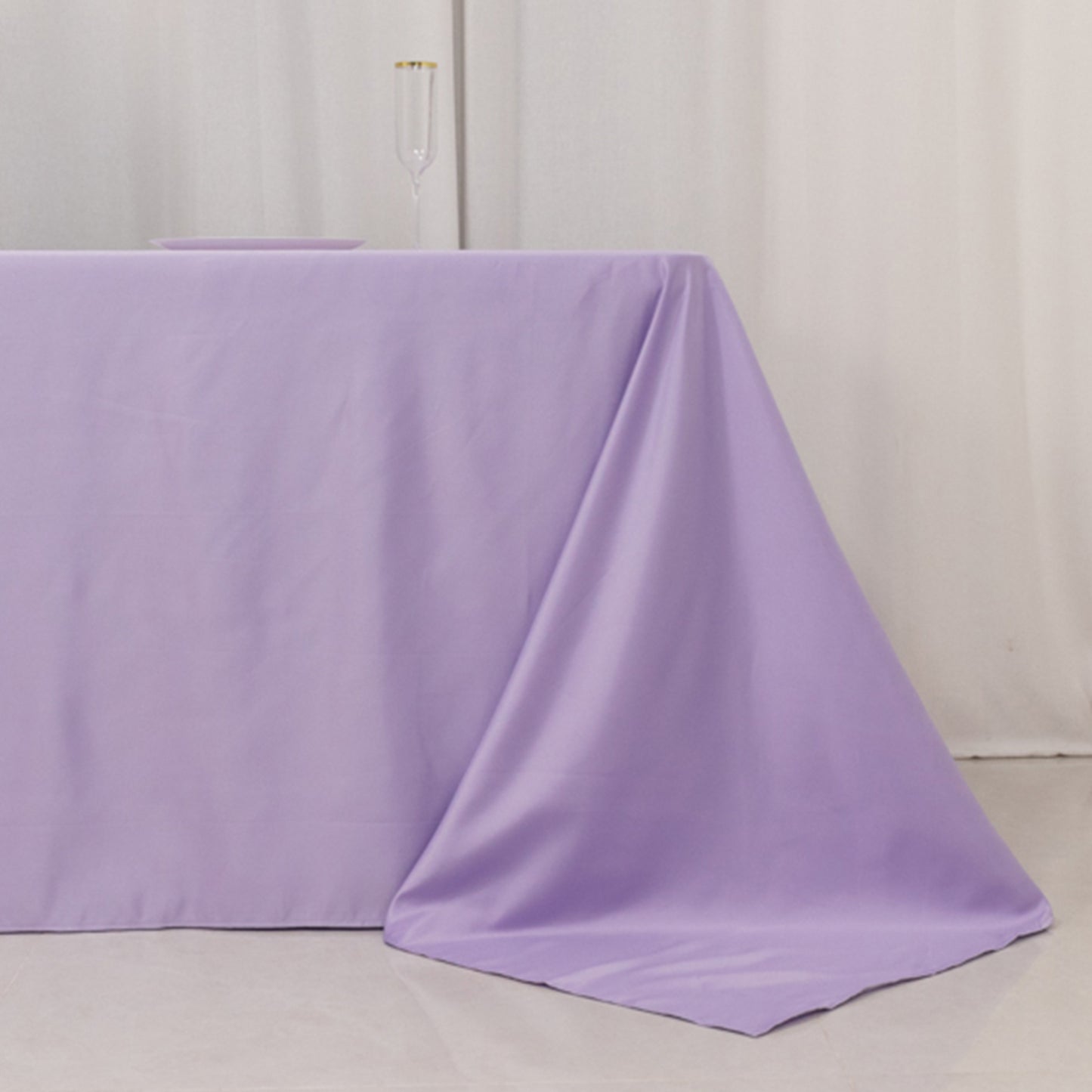 90"x156" Lavender Lilac Seamless Lamour Satin Rectangle Tablecloth for 8 Foot Table With Floor-Length Drop