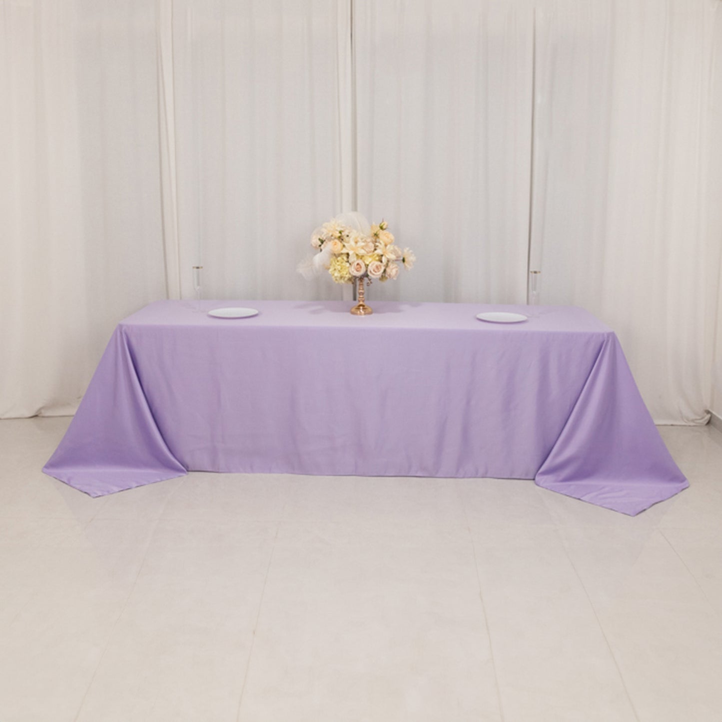 90"x156" Lavender Lilac Seamless Lamour Satin Rectangle Tablecloth for 8 Foot Table With Floor-Length Drop