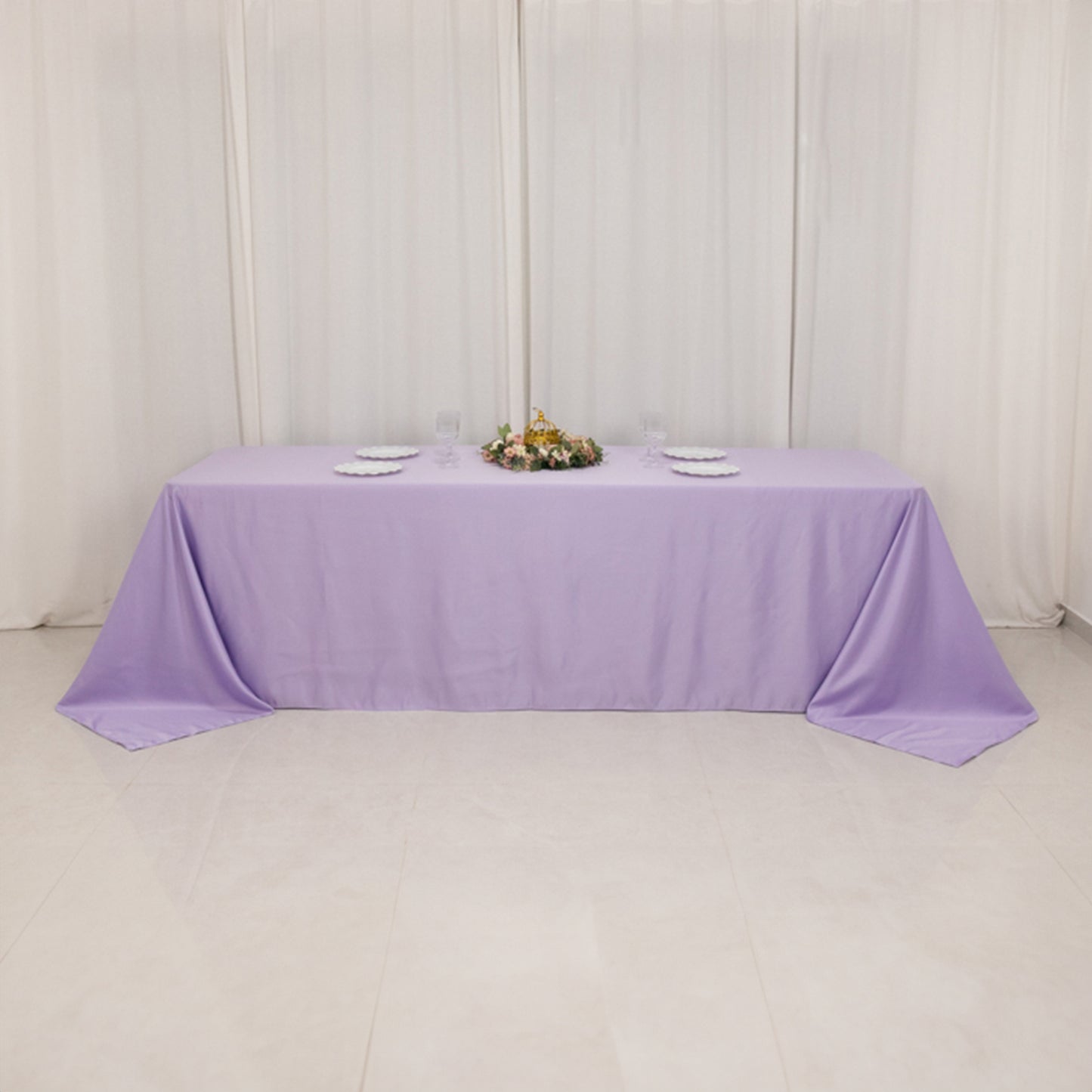 90"x156" Lavender Lilac Seamless Lamour Satin Rectangle Tablecloth for 8 Foot Table With Floor-Length Drop