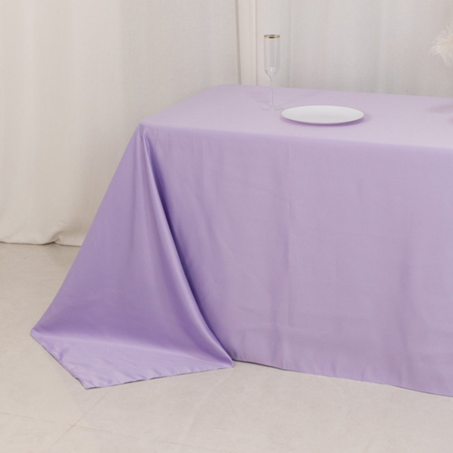 90"x156" Lavender Lilac Seamless Lamour Satin Rectangle Tablecloth for 8 Foot Table With Floor-Length Drop