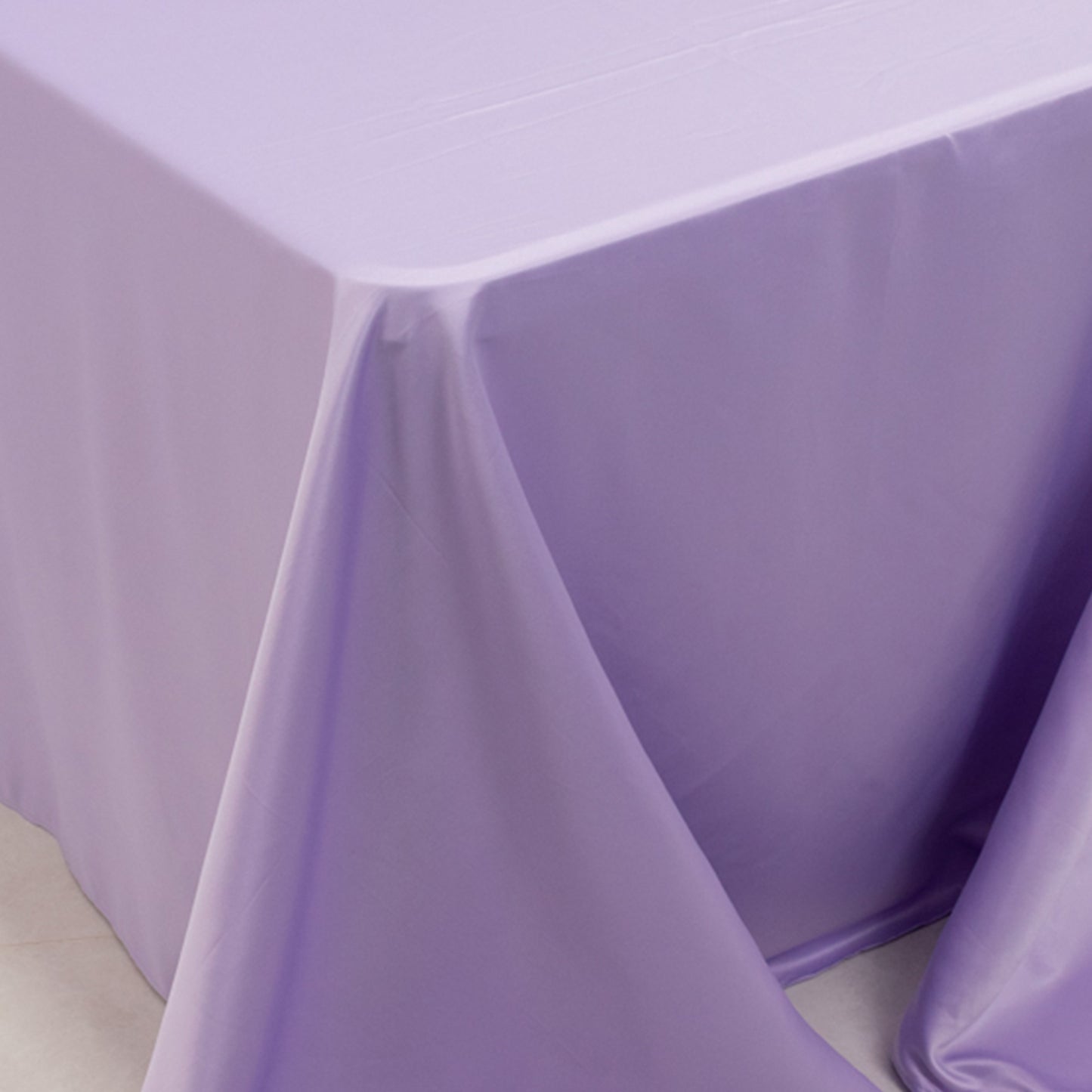90"x156" Lavender Lilac Seamless Lamour Satin Rectangle Tablecloth for 8 Foot Table With Floor-Length Drop