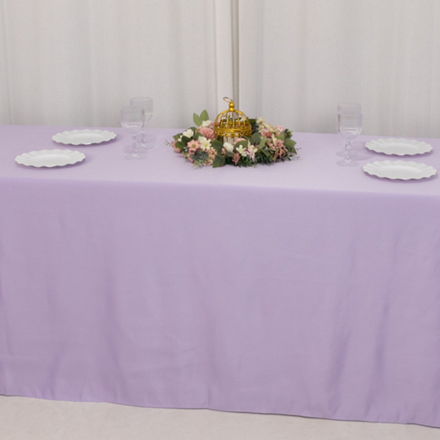 90"x156" Lavender Lilac Seamless Lamour Satin Rectangle Tablecloth for 8 Foot Table With Floor-Length Drop