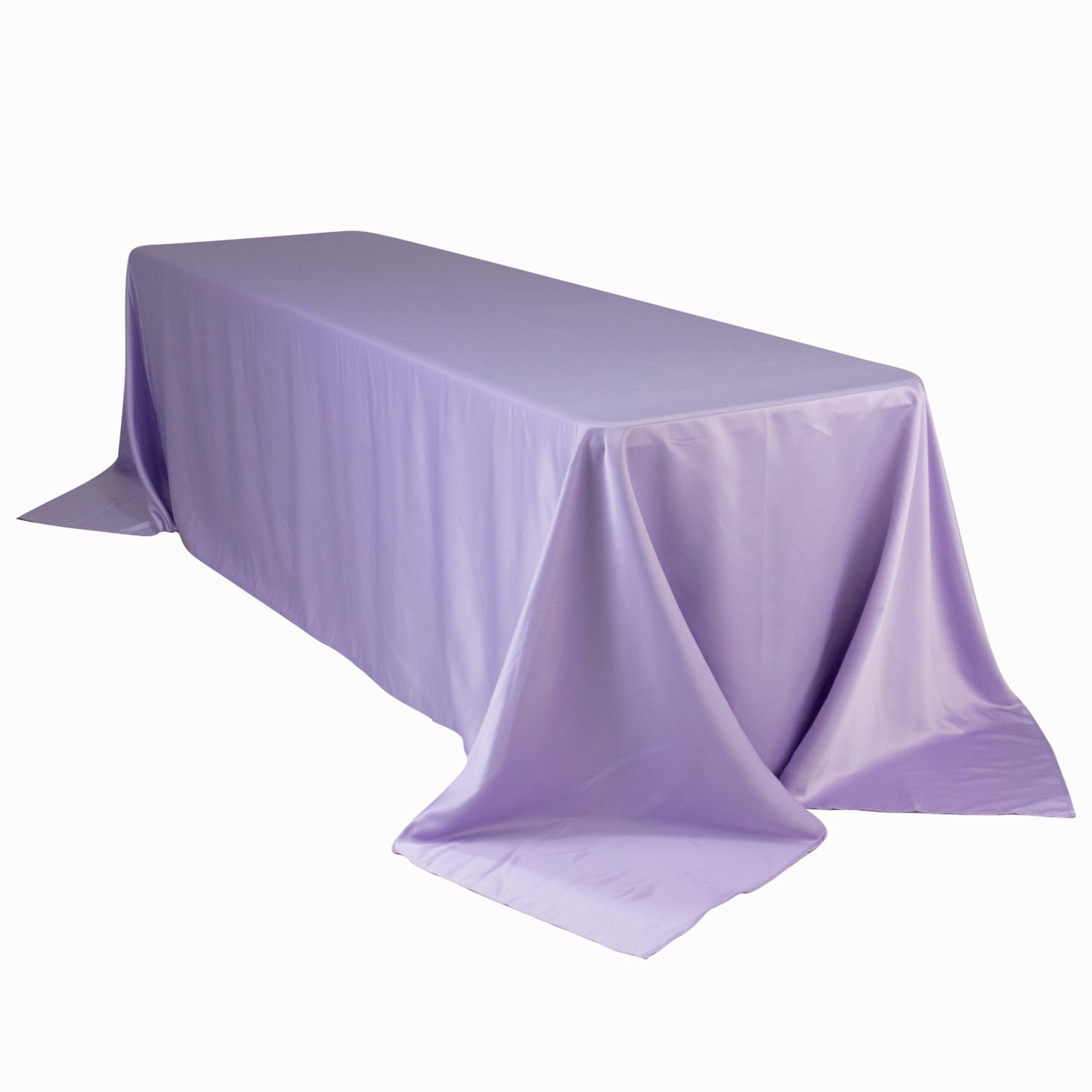 90"x156" Lavender Lilac Seamless Lamour Satin Rectangle Tablecloth for 8 Foot Table With Floor-Length Drop