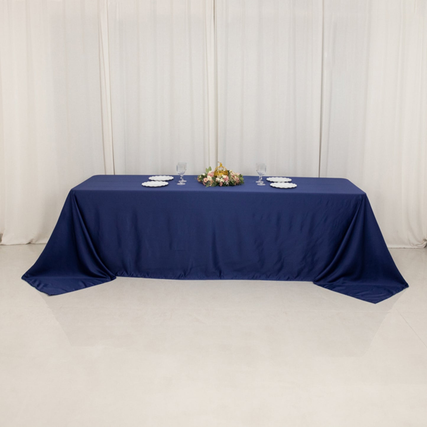 90"x156" Navy Blue Seamless Lamour Satin Tablecloth for 8 Foot Table
