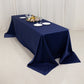 Navy blue seamless satin tablecloth for 8-foot table with floor-length drop