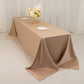 Nude seamless satin tablecloth for 8-foot table with floor-length drop.