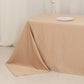 Nude seamless satin tablecloth for 8-foot table with floor-length drop.