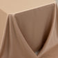 Nude seamless satin tablecloth for 8-foot table with floor-length drop.