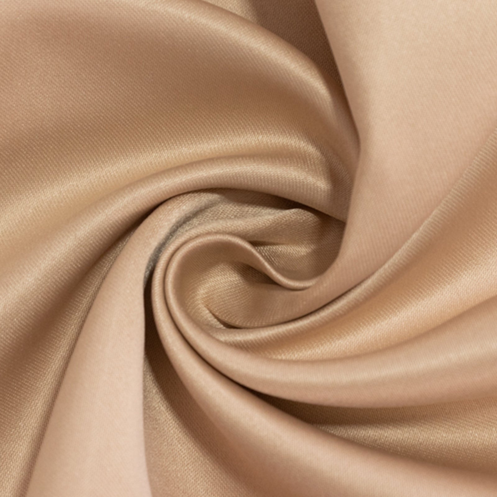 Nude seamless satin tablecloth for 8-foot table with floor-length drop.