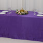 Purple satin tablecloth for 8-foot table with floor-length drop.