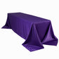 Purple satin tablecloth for an 8-foot table with a floor-length drop.