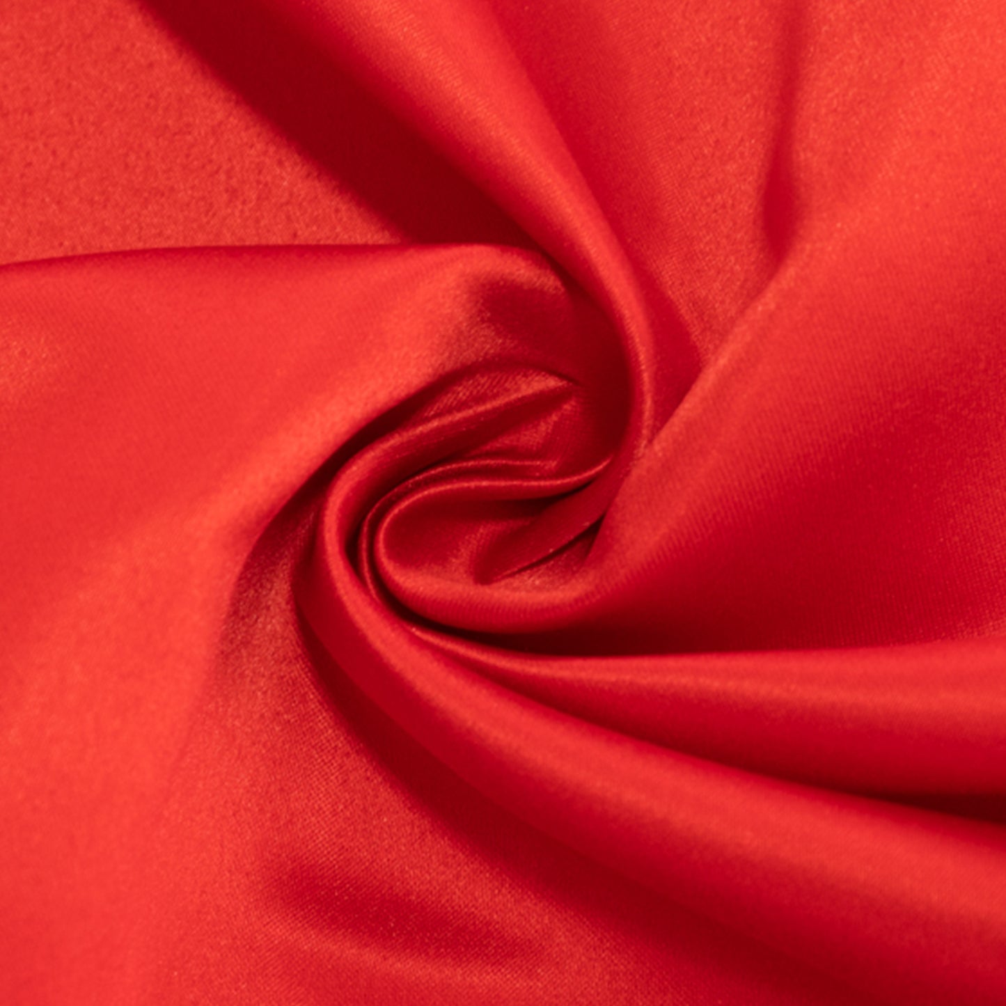 Red satin tablecloth for 8-foot table with floor-length drop.