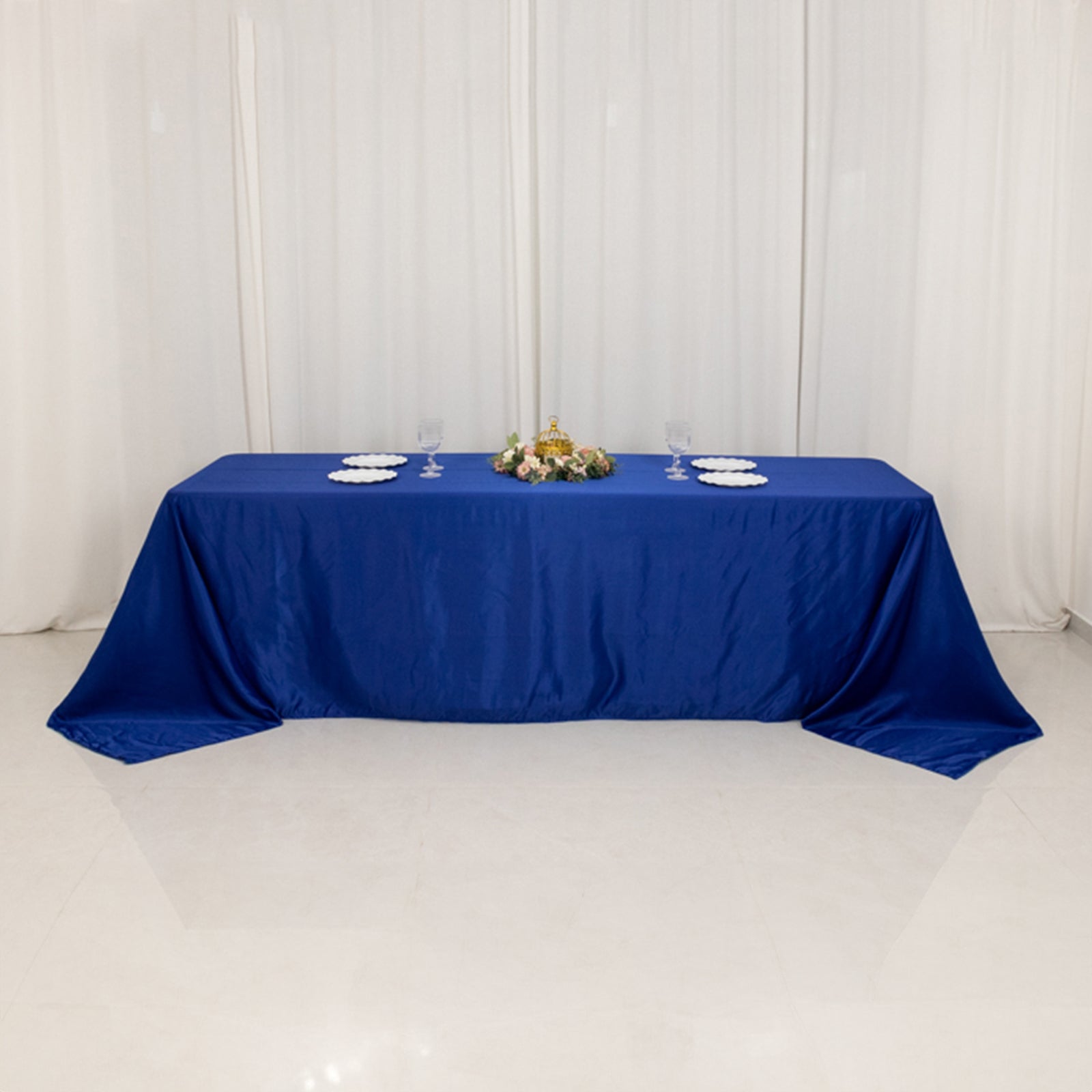 90"x156" Royal Blue Seamless Lamour Satin Tablecloth for 8 Foot Table