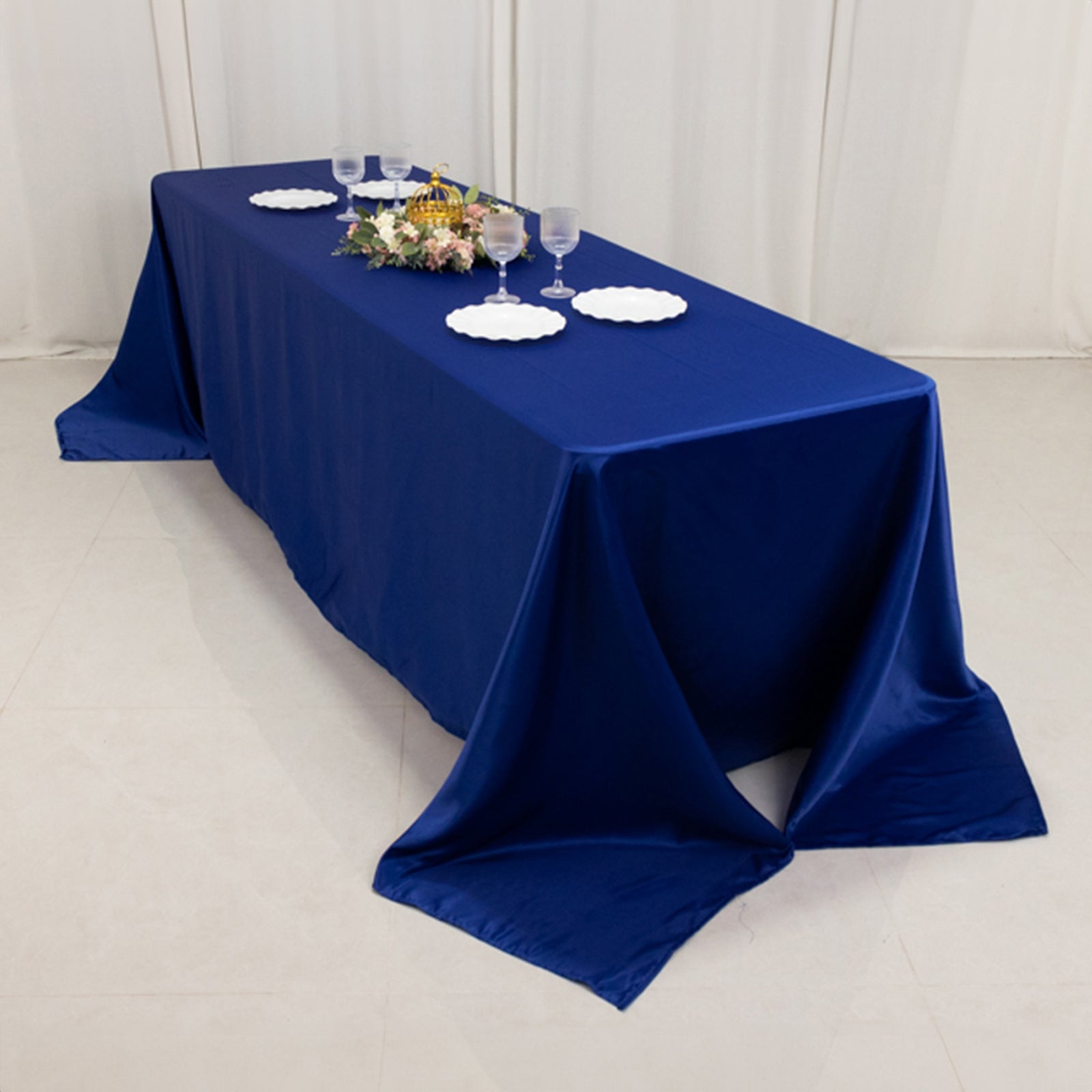 Royal Blue Seamless Lamour Satin Tablecloth for 8 Foot Table